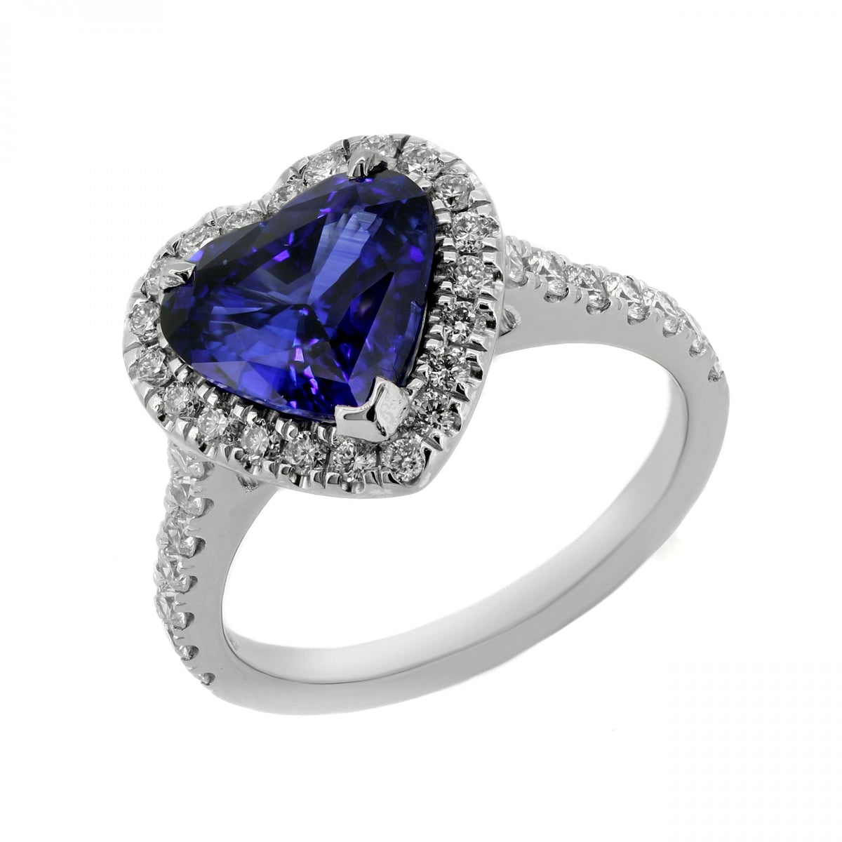 18ct white gold 2.88ct sapphire & 0.40ct diamond halo ring