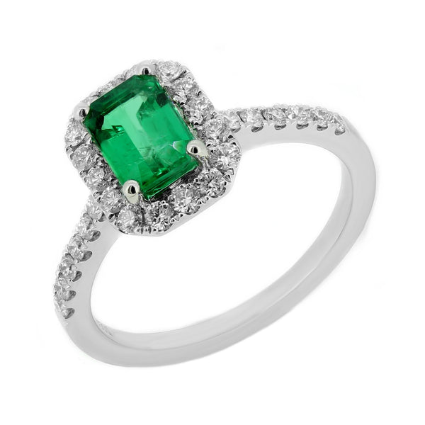 Platinum 0.91ct emerald & 0.50ct diamond cluster ring