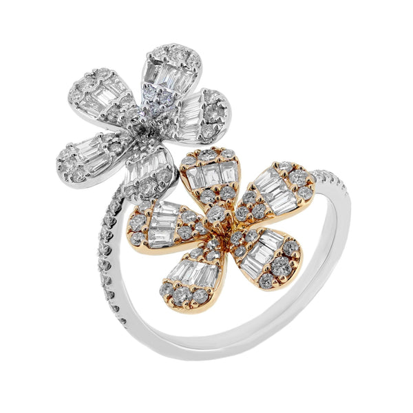 18ct multi gold 1.26ct baguette & round diamond cluster ring