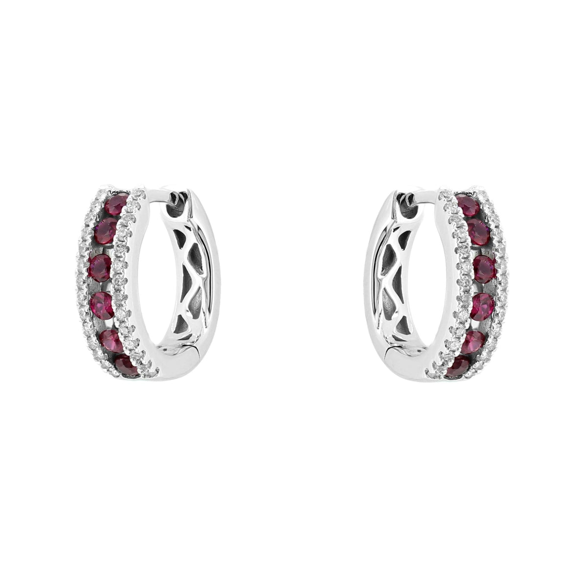 18ct white gold 0.35ct ruby & 0.17ct diamond hoop earrings