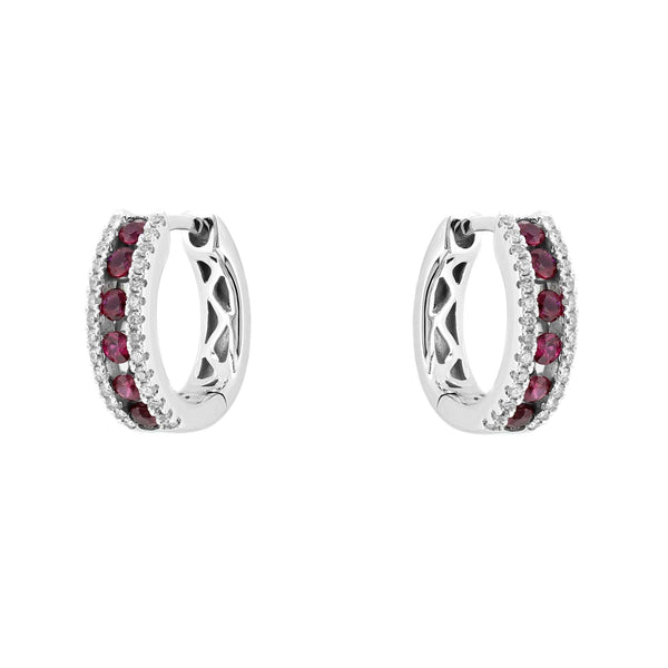 18ct white gold 0.35ct ruby & 0.17ct diamond hoop earrings