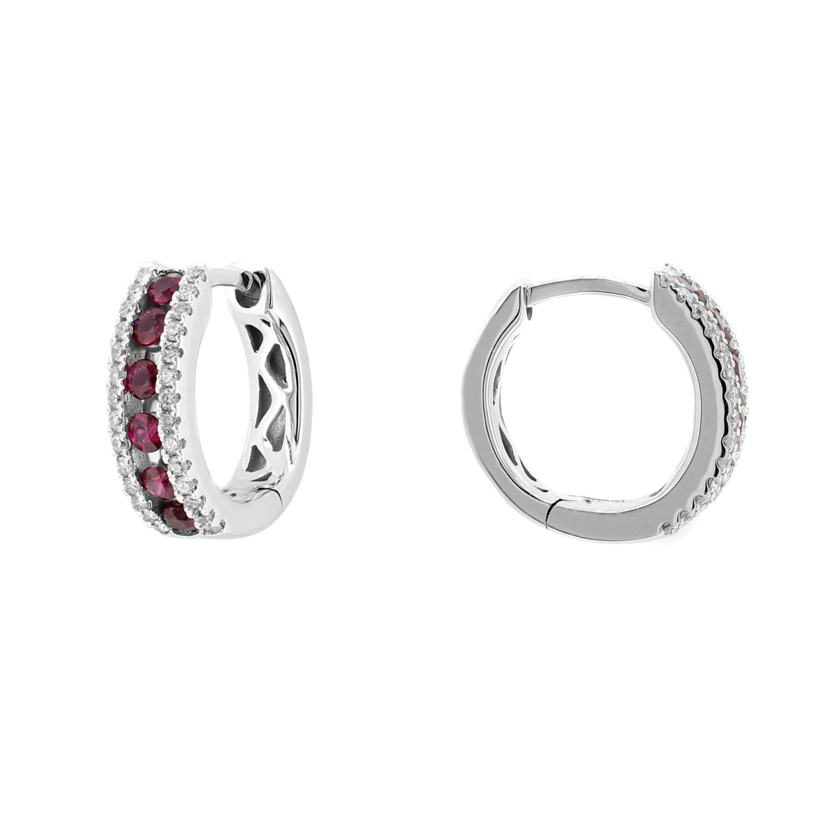 18ct white gold 0.35ct ruby & 0.17ct diamond hoop earrings