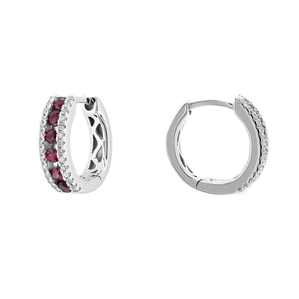 18ct white gold 0.35ct ruby & 0.17ct diamond hoop earrings