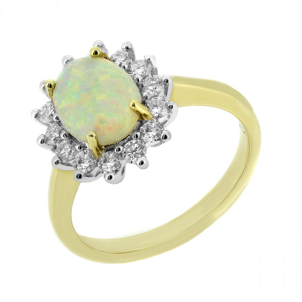 18ct yellow gold 1.05ct natural opal & 0.51ct diamond ring