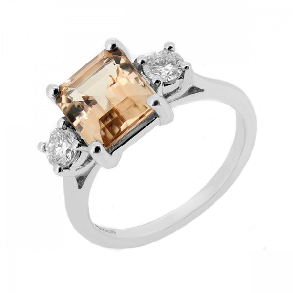 Platinum 2.48ct peach tourmaline & 0.30ct diamond 3 stone ring