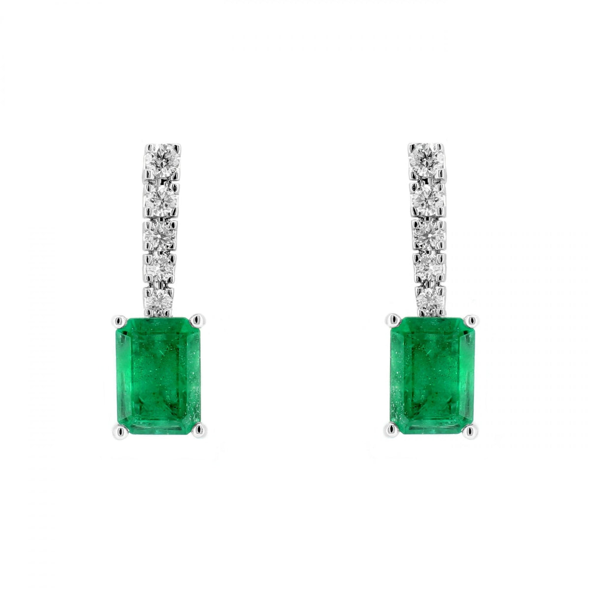 Platinum 2.00ct emerald & 0.22ct diamond drop earrings