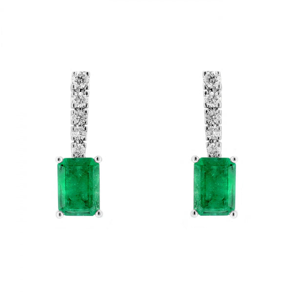 Platinum 2.00ct emerald & 0.22ct diamond drop earrings