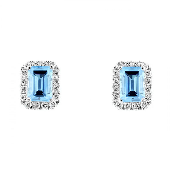 18ct white gold 2.70ct blue topaz & 0.50ct diamond earrings