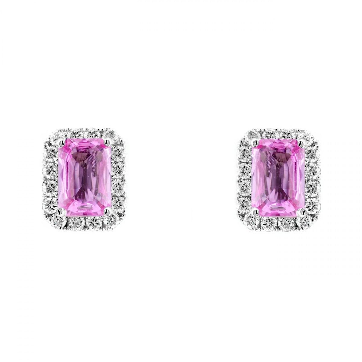 18ct white gold 1.75ct pink sapphire & 0.50ct diamond earrings