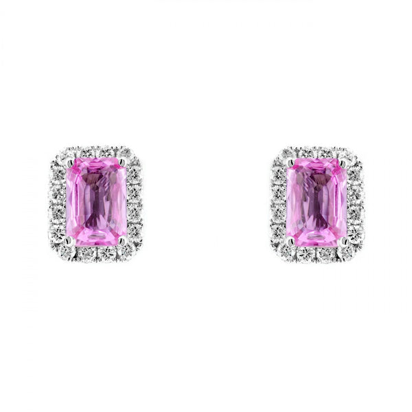 18ct white gold 1.75ct pink sapphire & 0.50ct diamond earrings