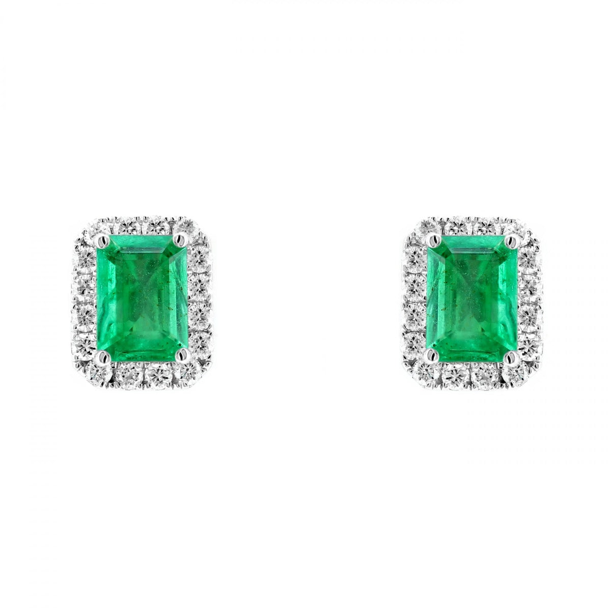 Platinum 2.17ct emerald & 0.48ct diamond cluster earrings
