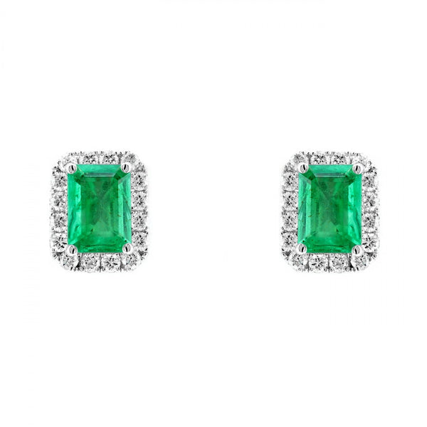 Platinum 2.17ct emerald & 0.48ct diamond cluster earrings