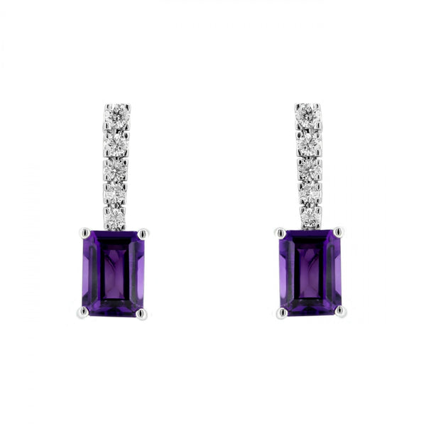 Platinum 1.96ct amethyst & 0.22ct diamond drop earrings