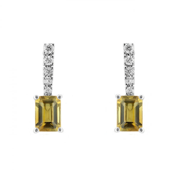 18ct white gold 1.60ct citrine & 0.23ct diamond drop earrings