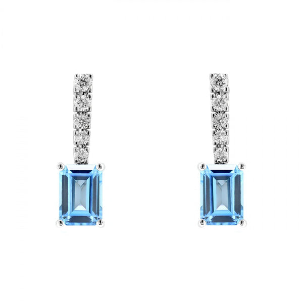 Platinum 2.18ct blue topaz & 0.25ct diamond drop earrings