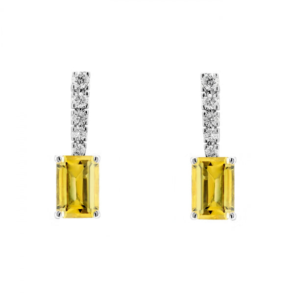 18ct white gold 2.57ct yellow sapphire & 0.23ct diamond earrings