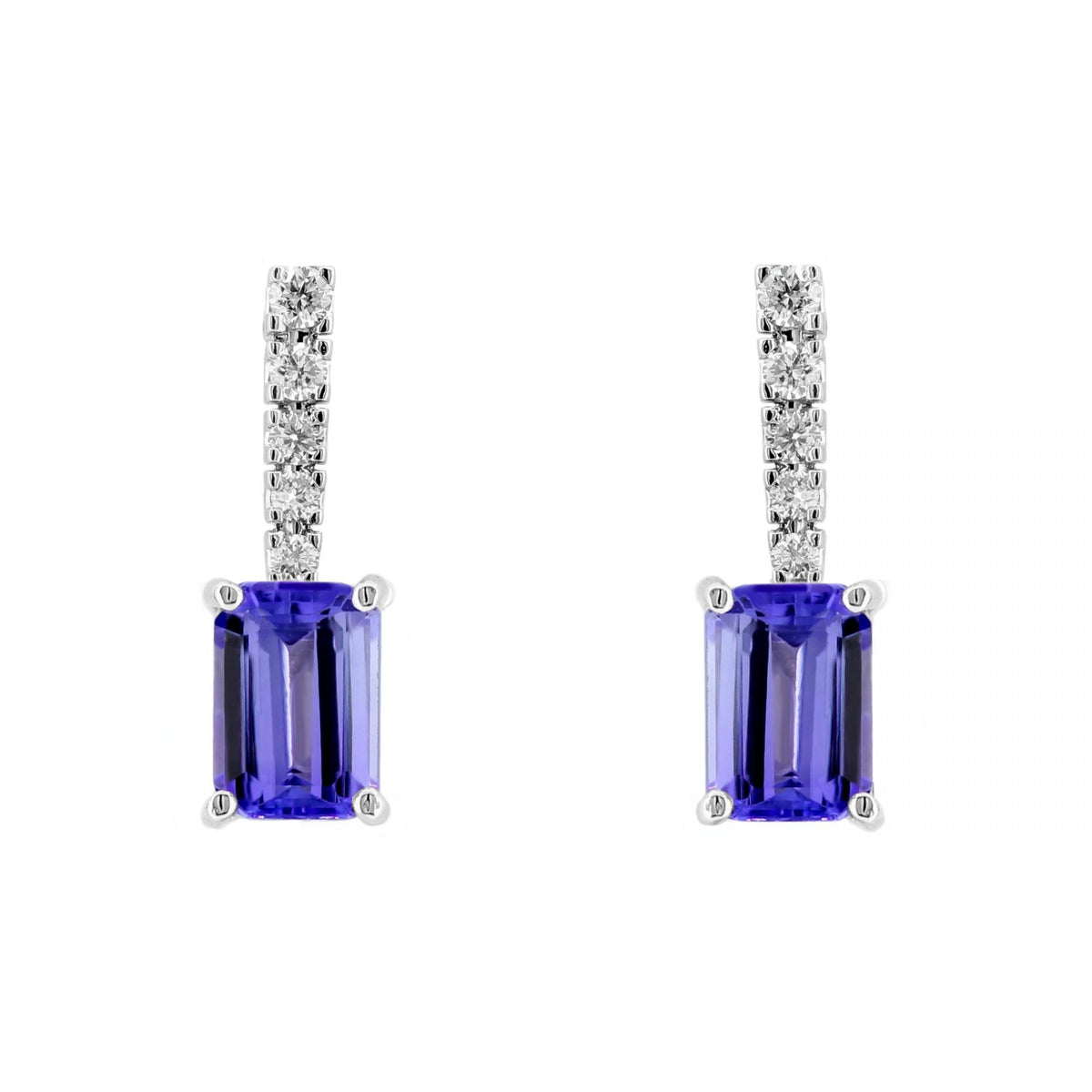 18ct white gold 2.16ct tanzanite & 0.23ct diamond drop earrings