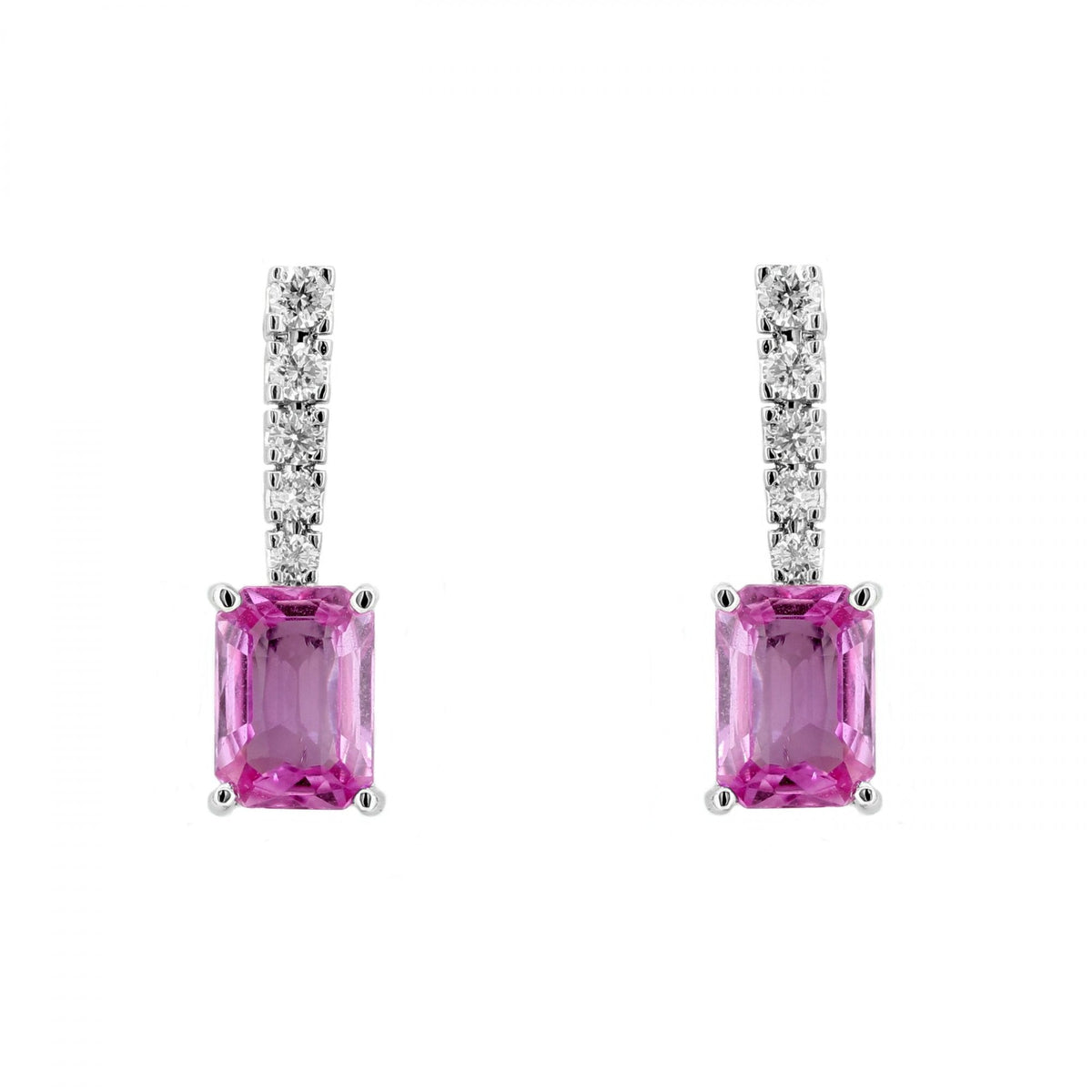 18ct white gold 1.96ct pink sapphire & 0.23ct diamond earrings