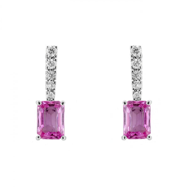18ct white gold 1.96ct pink sapphire & 0.23ct diamond earrings