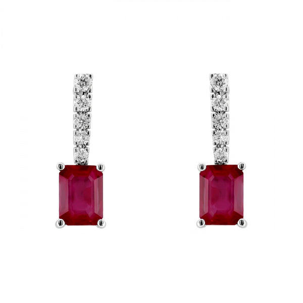 18ct white gold 2.25ct ruby & 0.23ct diamond drop earrings
