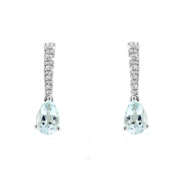Platinum 1.09ct aquamarine & 0.20ct diamond drop earrings