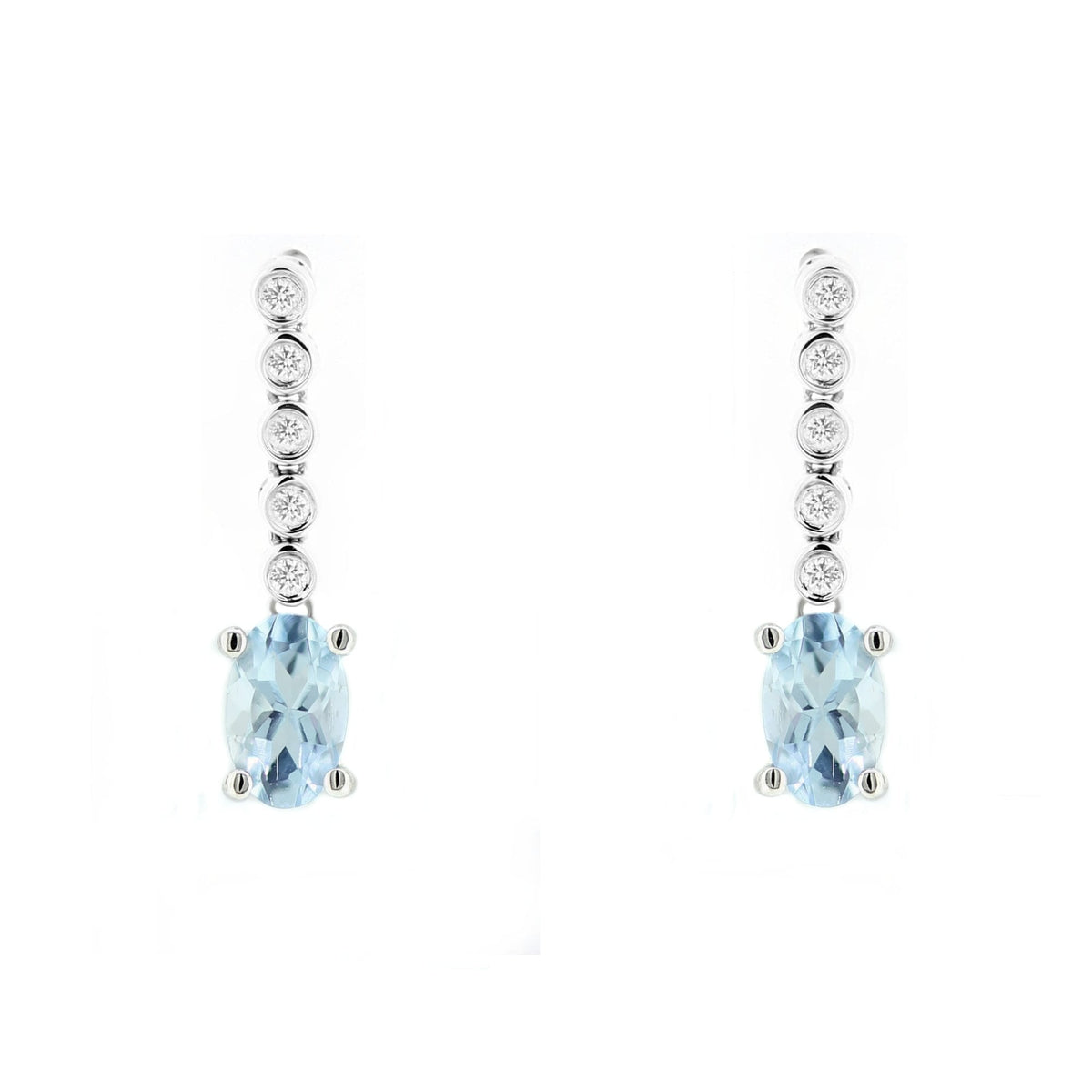 18ct white gold 0.71ct aquamarine & 0.10ct diamond drop earrings