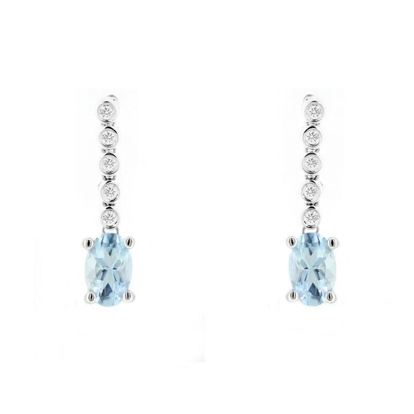 18ct white gold 0.71ct aquamarine & 0.10ct diamond drop earrings