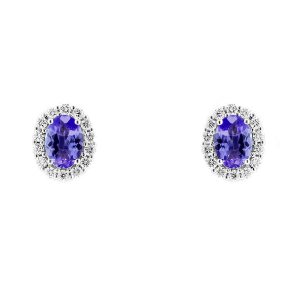 18ct white gold 1.50ct tanzanite & 0.50ct diamond earrings