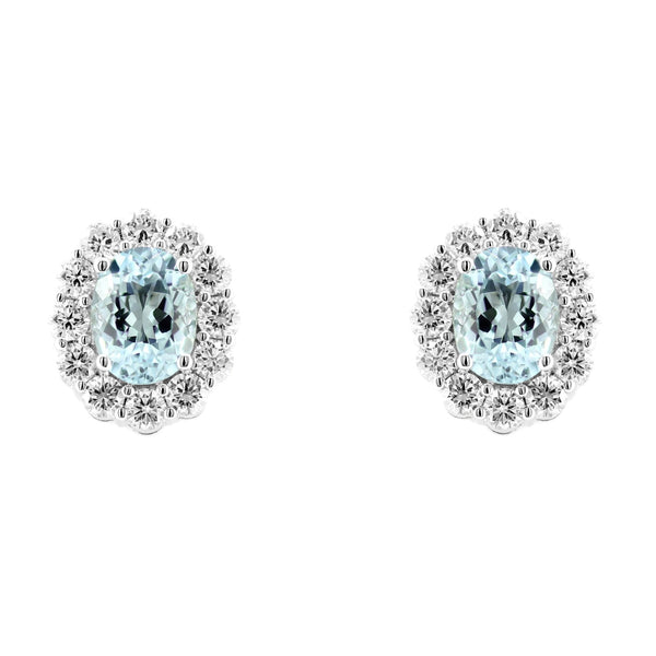 Platinum 1.91ct aquamarine & 1.37ct diamond cluster earrings