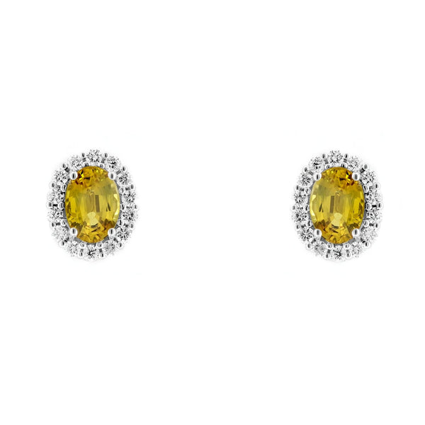 Platinum 1.95ct yellow sapphire & 0.51ct diamond earrings