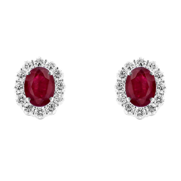 18ct white gold 2.26ct ruby & 1.40ct diamond cluster earrings