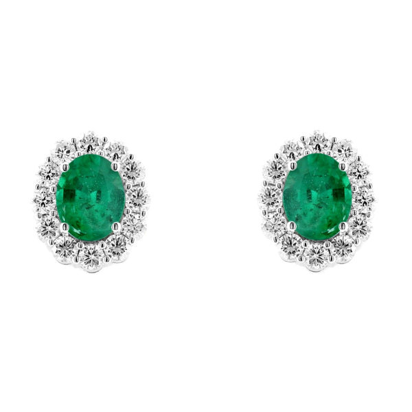 18ct white gold 1.90ct emerald & 1.40ct diamond cluster earrings