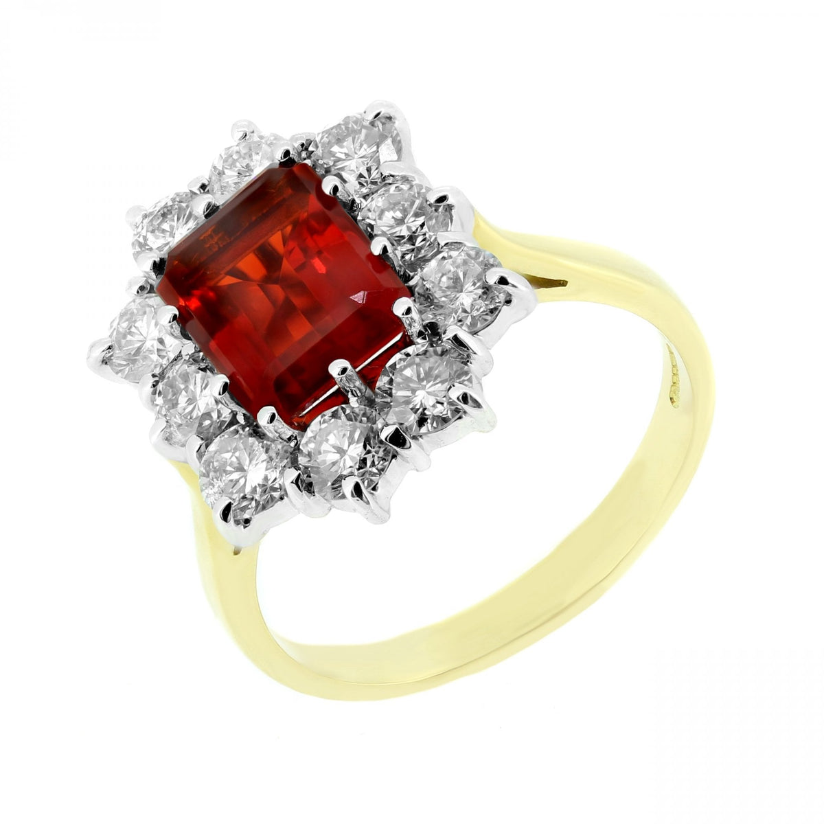 18ct yellow gold 1.66ct fire opal & 1.65ct diamond cluster ring