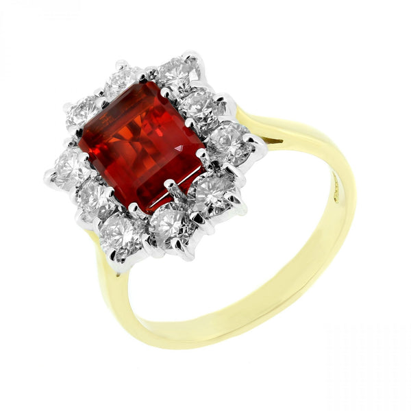 18ct yellow gold 1.66ct fire opal & 1.65ct diamond cluster ring