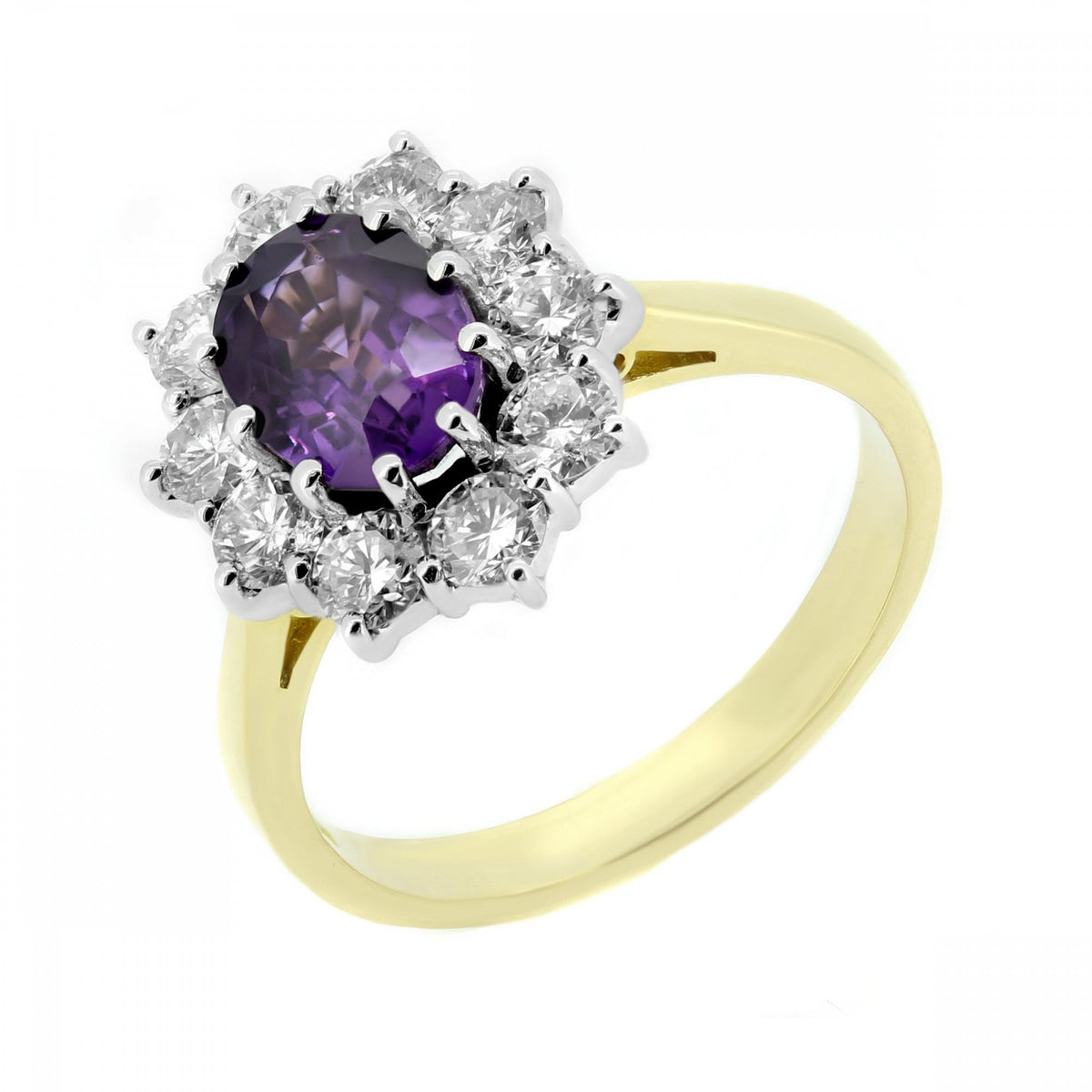18ct yellow gold 1.50ct purple sapphire & 1.06ct diamond ring