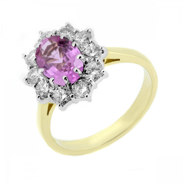 18ct yellow gold 1.55ct pink sapphire & 1.01ct diamond ring
