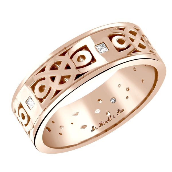 18ct rose gold 7.0mm 0.15ct diamond set Celtic wedding ring