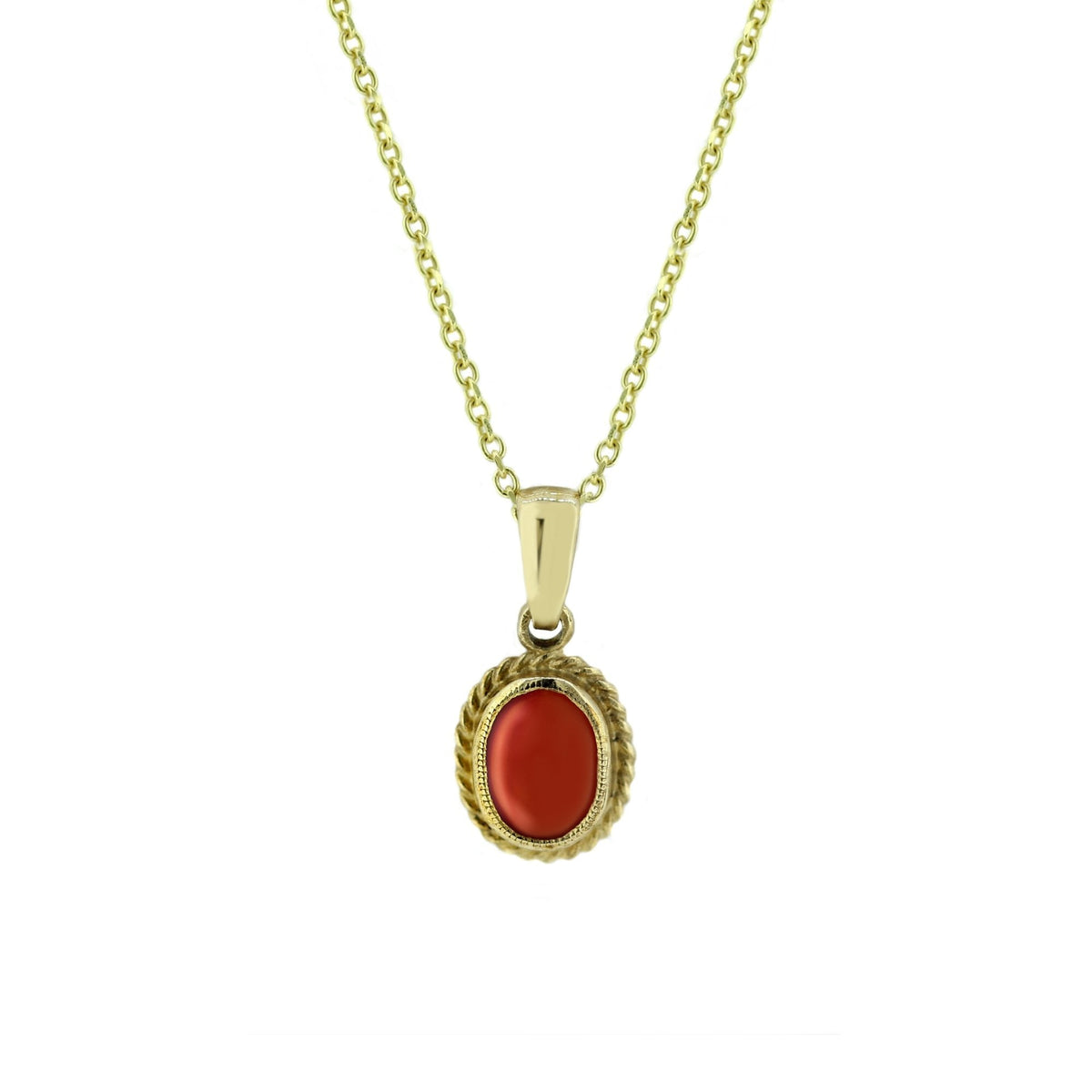 9ct yellow gold 8x6mm oval coral pendant