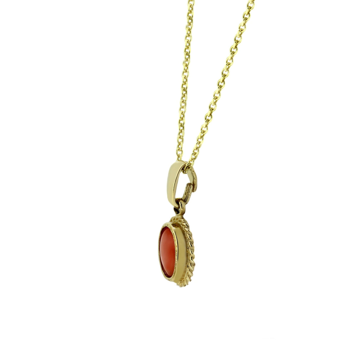 9ct yellow gold 8x6mm oval coral pendant