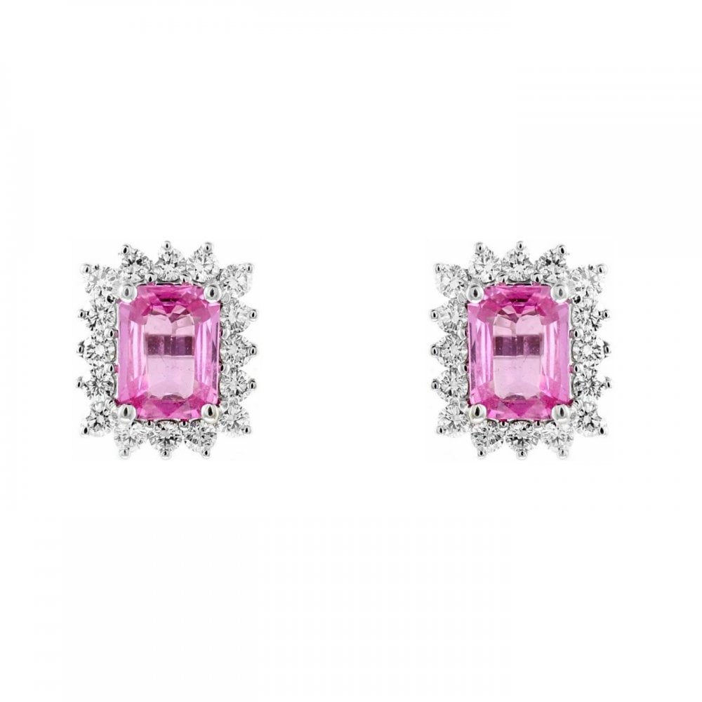 18ct white gold 3.47ct pink sapphire & 0.41ct diamond earrings