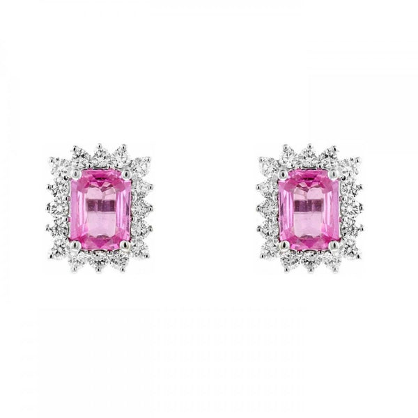 18ct white gold 3.47ct pink sapphire & 0.41ct diamond earrings