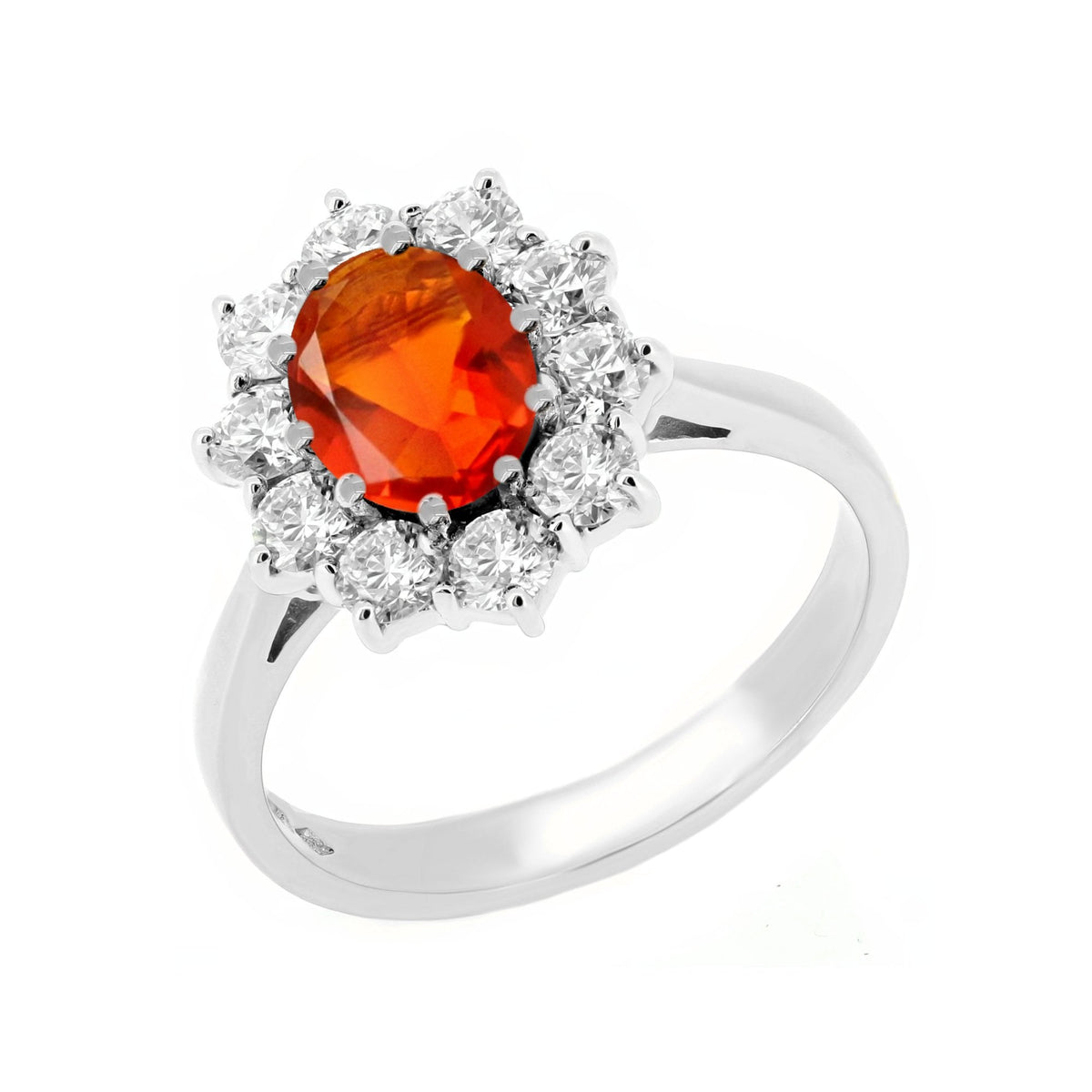 Platinum 1.73ct orange sapphire & 1.00ct diamond cluster ring