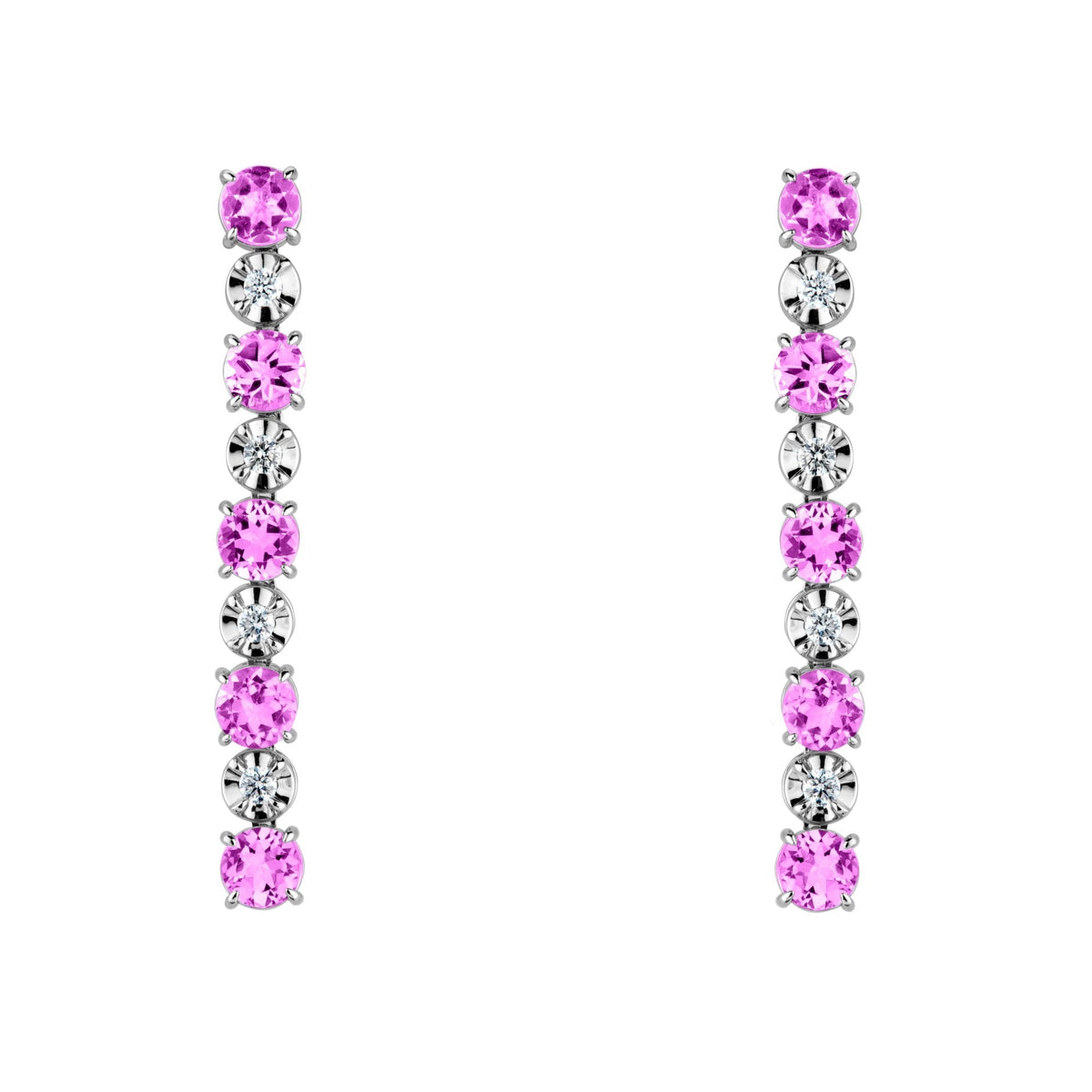18ct white gold 3.40ct pink sapphire & 0.20ct diamond earrings