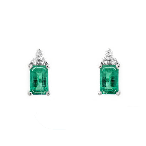 18ct white gold 1.35ct emerald & 0.12ct diamond stud earrings