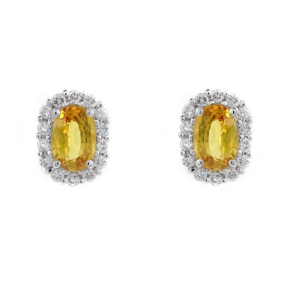 Platinum 1.23ct yellow sapphire & 0.25ct diamond earrings