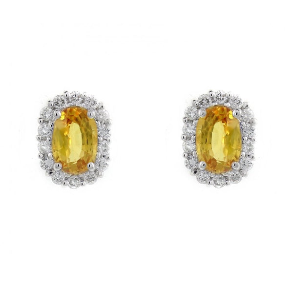 Platinum 1.23ct yellow sapphire & 0.25ct diamond earrings