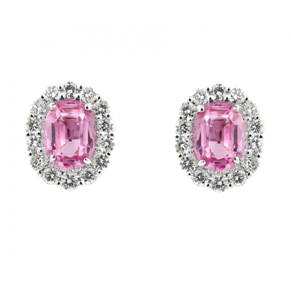 Platinum 2.34ct pink sapphire & 0.44ct diamond cluster earrings