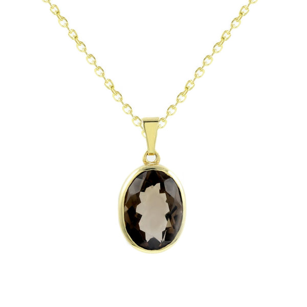 9ct yellow gold 14x10mm oval smokey quartz pendant