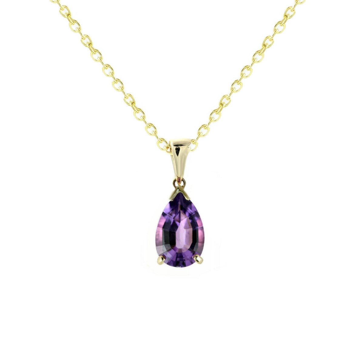 9ct yellow gold 8mm x 6mm pear shape amethyst pendant