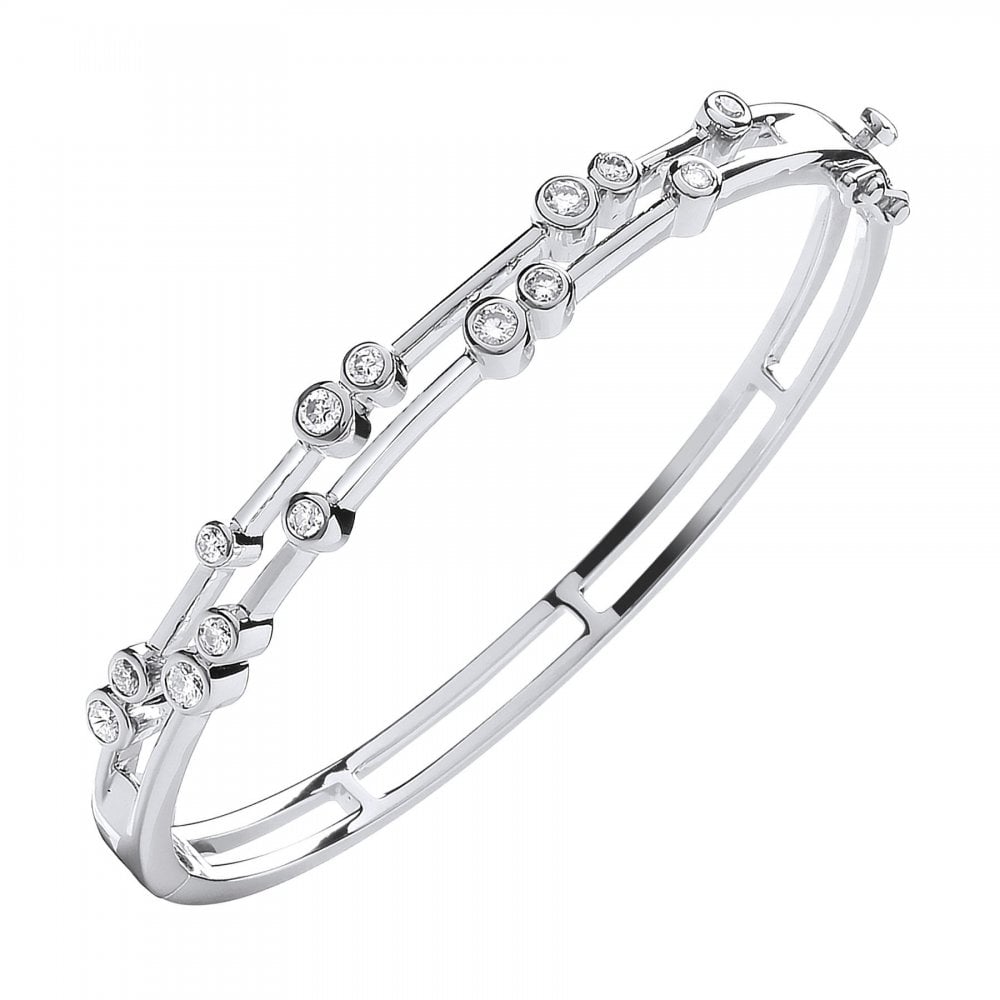 18ct white gold 1.00ct round brilliant diamond double row bangle